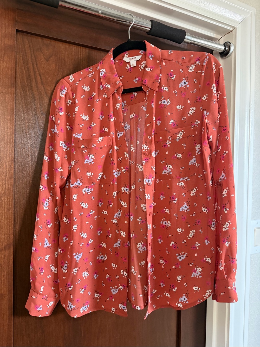 Candie's Rust Orange Floral Button-Front Blouse